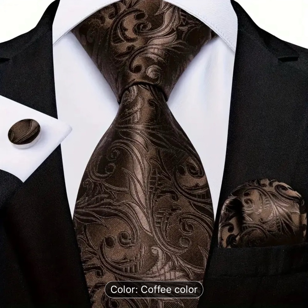 Elegant Coffee Brown Paisley Tie Set